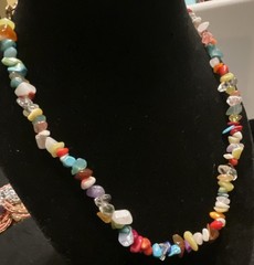 Boho Retro Natural Gemstones Chip Beaded Necklace lobster adjustable 18”