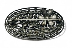 Vintage 1930’s Art Deco Pot Metal Red Glass Rhinestone Floral Brooch