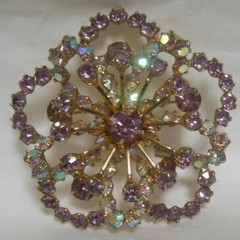 Vintage Faceted Prong-set Purple Rhinestone & AB Brooch 2.25″ Diameter