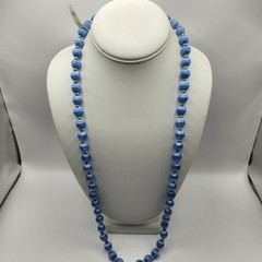Vintage Blue Satin Silk Thread Wrapped Bead Necklace Gold Tone Spacers Korea NOS