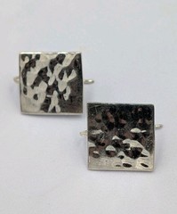 Vintage Sterling Silver 17 mm Hammered Square Attached Hook Dangle 925 Earrings