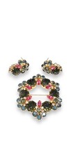 Vintage Demi-parure Juliana DeLizza and Elster Gold Tone Gray Rhinestone *Read*