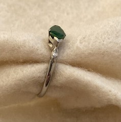 Art Deco JADE & DIAMOND RING, 14K White Gold – c1920, Green Jade Ring (5F141)