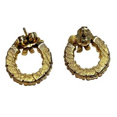 Christmas Holiday Pierced Earrings Red & Green Rhinestones Small Gold Wreaths