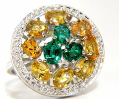 Amazing 5.22ctw Fancy Yellow Sapphires & Vivid Green Emeralds Cluster Women Ring