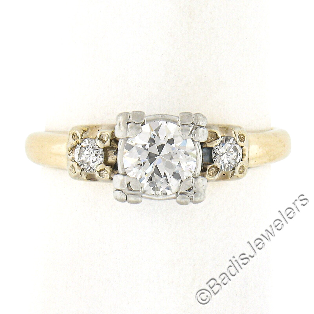 Antique 14k Gold & Palladium 0.60ctw Old Diamond Squared Setting Engagement Ring