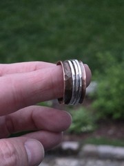 Vtg Modernist 925 Sterling Silver Copper Triple Spinner Band Ring Size 9.5