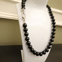 Judith Ripka necklace black onyx sterling silver 925 clasp DMQ signed 18 in