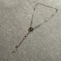 VTG Sterling Silver Lariat Necklace Crystal Bead Handblown Glass Pendant Colored