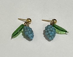 Vintage Grapes & Leaves Glass Neckace Bracelet Earrings In 14k B-on Brass Chain