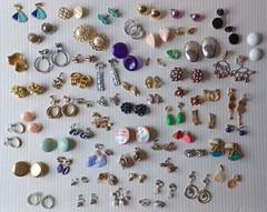 Lot 63 Pair Vintage Clip Screw Back Earrings Mixed Materials Tones Some Wear