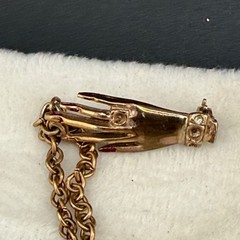 Vintage Victorian Chain Brooch Gold Tone Woman’s Hand Sun READ