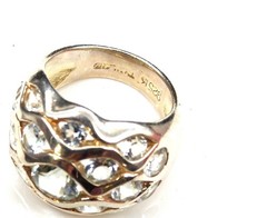 925 Sterling Silver White Topaz Bubble Dome Ring Chunky Statement Sz 6 Jewelry