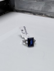 Vintage Art Deco Blue Sapphire CZ Emerald Cut Cocktail Ring. Size 8.5. NWT