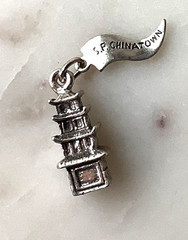 Vintage Chinatown Charm San Francisco Pagoda Nickel Silver Pendant Signed