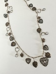 Glass Works Studio Long Charm Necklace Crystal Heart Rhinestone Brass Tone 18″