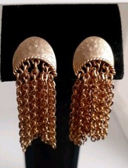 Vintage Tassel Gold tone Chain Dangle/drop Clip on Earrings