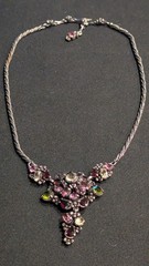 Vintage Hollycraft 1954 Purple Rhinestone Necklace Antiqued Gold Tone