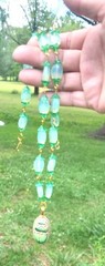 SALE! VINTAGE NEIGER EGYPTIAN SCARAB PENDANT FLOWER OPALITE BEAD NECKLACE SET