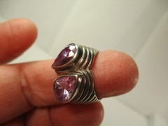 Vintage Contemporary Style Sterling Silver Twin Pear Shape Amethyst Ring 7.5