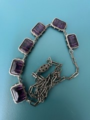 Antique Art Deco Purple Molded Glass Rivière Necklace – 17” – Silver Clasp