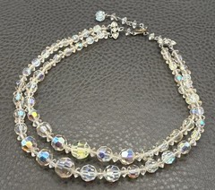 VTG AB Aurora Borealis Crystal Faceted Glass Bead Double Strand Necklace Choker