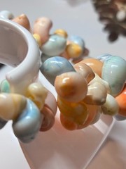 Vtg 80s Chunky Sea Shell Necklace Pastel Blue Peach Coastal Grandma Miami Vice