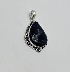 Vintage Sterling Silver 925 Dark Blue Pendant Southwestern Style Estate Jewelry