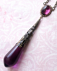 Vintage Necklace Art Nouveau Lavalier Pendant Antique Amethyst Czech Glass