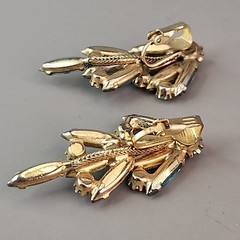 Vintage Rhinestone Brooch Clip Earrings Set Blue Waterfall Articulated Designer