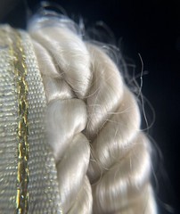 1980s Vintage Brooch Lady with Blonde Braid Bangs Headband and Brown Fur Collar