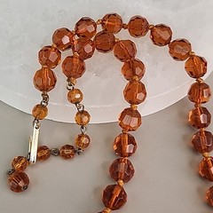 Vintage Glass Beaded Necklace Brown Faceted 9mm Western Germany 17″