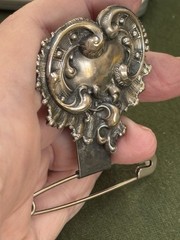 ANTQ VICTORIAN CHATELAINE SILVER PLATE MONEY PIN BODICE KEY HOLDER BELT SLIDE