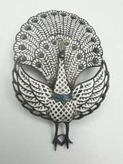 Vtg Siam Sterling Silver Peacock Brooch – Niello Enamel Thai Bird Pin – As Is –