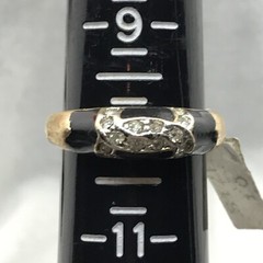 Vintage 18K HGE Gold Plated Black Enamel & Rhinestone Ring varied sizes