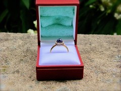 Antique Edwardian Era 18k Gold Sugarloaf Sapphire Diamond Cluster Ring