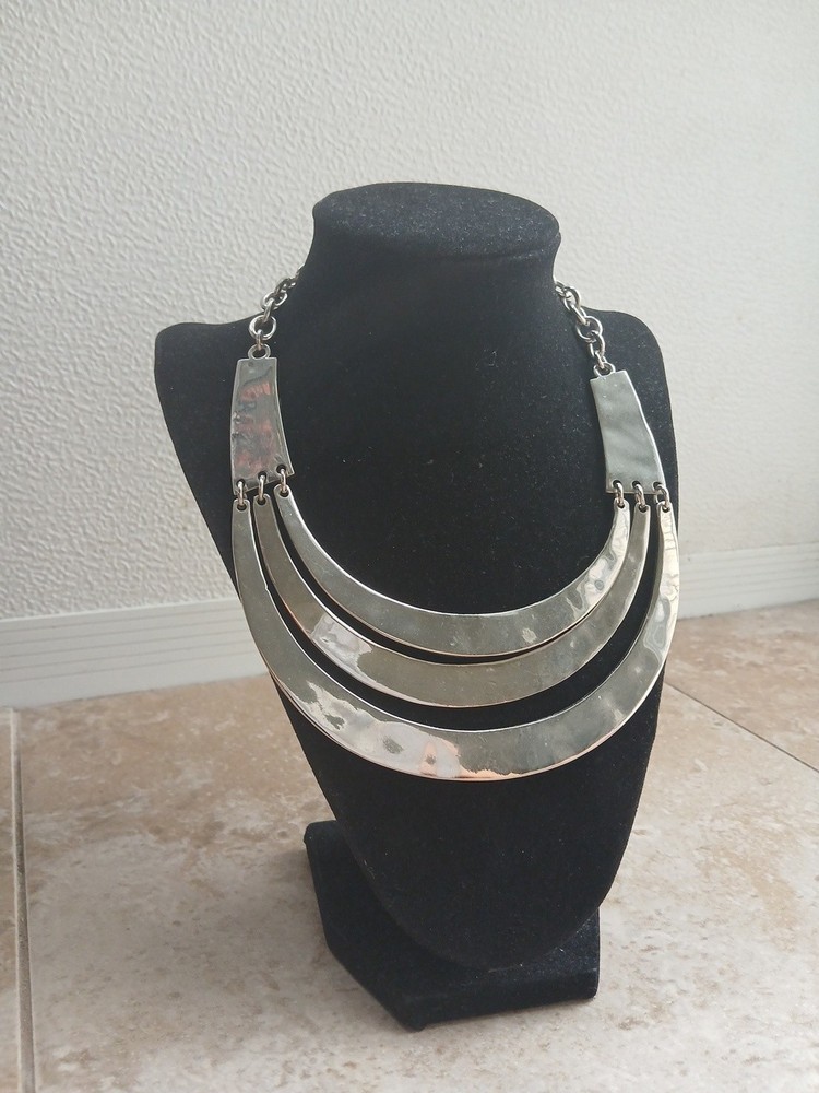 Mid Century Modern Style Silver Tone Bib Necklace Adjustable Length