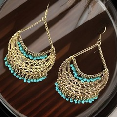 VTG Czech Boho Gold Plated Earrings 1970s Runway Retro Revival Costume Jewelry