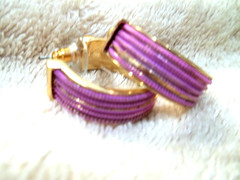 Signed SUGARFIX Pierced Hoop Earrings, Gold Tone Metal, Pink Rope Design