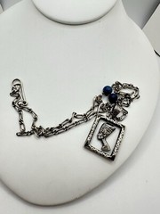 VTG Silver Egyptian Revival Goddess Necklace Blue Glass/stone Bead Unsigned Read