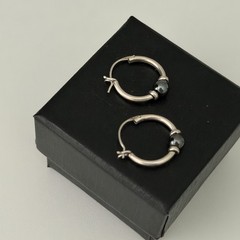 Vintage 925 Sterling Silver Small Huggie Hoop Earrings Hematite Stone