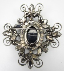 BEAUTIFUL DELIZZA & ELSTER JULIANA JAPANNED JET RHINESTONE ART GLASS BROOCH PIN