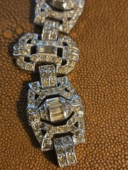 Vintage Art Deco Revival Rhodium Plated Rhinestone Bracelet – Baguette Round 7′