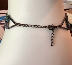 Vintage Black Iridescent Choker 14” Glass Bead Purple Green Blue Peacock Colors