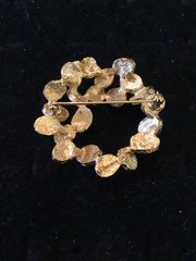 D’ORLAN Gold Plated Abstract Modernist Circle Brooch With Amber Enamel-Lovely