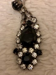 VINTAGE RETRO DANGLE CHANDELIER EARRINGS WITH BLACK AND CLEAR RHINESTONES