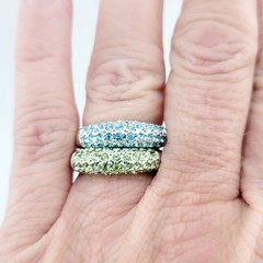 Vtg Ring Set 2pc Sz 9 Green Blue Cubic Zirconia Stackable 18KGE Fashion Jewelry