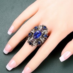 Vintage sapphire wide ring resin crystal ring, women’s ring accessories