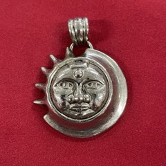 Vintage Silver Toned Celestial Sun Face & Moon Charm Pendant