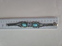 1950s Aurora Borealis AB Rhinestone & Blue Molded Glass Bracelet 7.25″